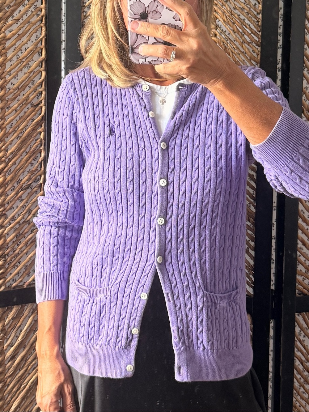 Ralph Lauren Lavender Cable Knit Button Cardigan